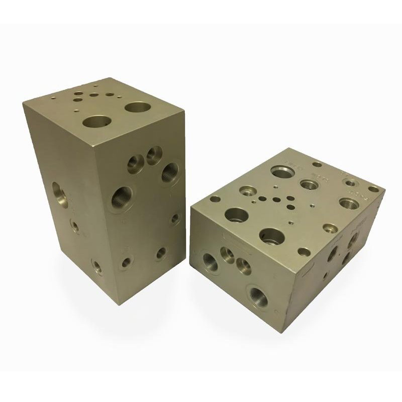 4 Axis Multiple CNC Machining Parts Aluminum Manifold Pneumatic with Yellow Anodizing